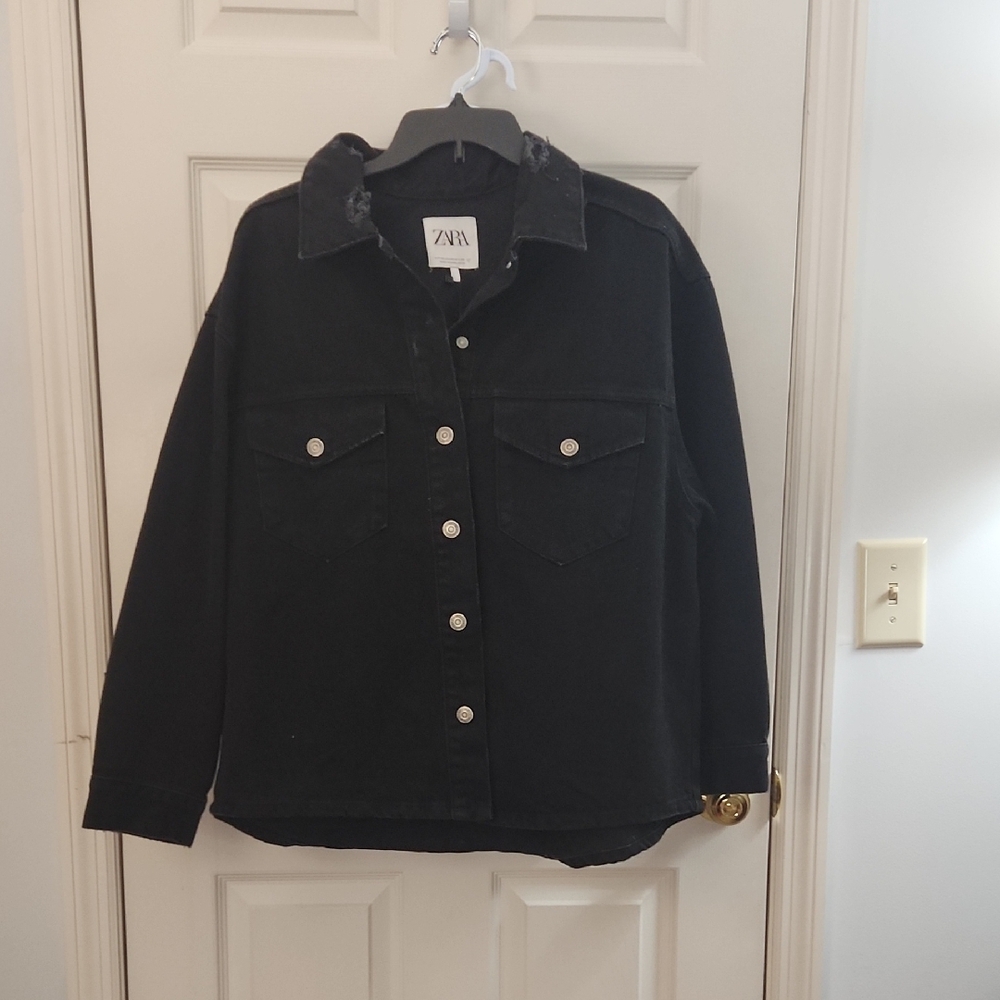 Zara Black Denim Jacket, Oversized, Size XS